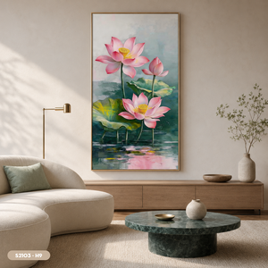Peinture sur soie de fleurs de lotus peintes à la main de la marque HALO, style impressionnisme, décoration murale en provenance du Vietnam - Product Image 4