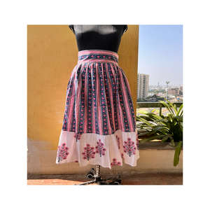 Women's Flowy <b>Tiered</b> Organic Cotton Bohemian Summer Long <b>Skirt</b> Pink Blue <b>White</b> Floral Pattern Work Wide Waistband Everyday Wear - Product Image 1