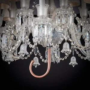 Lustre en cristal importé à 18 lumières, au design original, avec abat-jour plissés blancs en forme de parapluie et poignée en cuivre, décoration artistique excentrique - Product Image 5