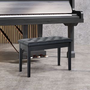 Panca per pianoforte tradizionale in legno di betulla per 2 persone con imbottitura in similpelle nera - Product Image 2