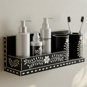 Estante de Pared para Baño con Incrustaciones de Hueso en Blanco y Negro – Organizador Floral Hecho a Mano para Decoración de Tocador y Baño - Product Image 4