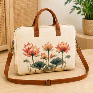 Sac pour ordinateur portable en toile florale avec matériau en jute, imperméable et antivol, compatible GPS, personnalisable, durable, écologique, grande capacité - Product Image 5