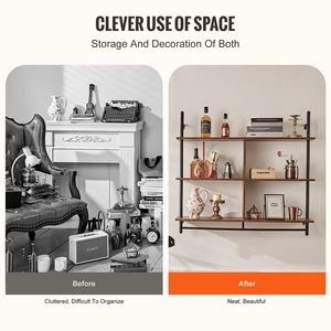 Scaffali Espositivi Industriali a 3 Livelli in Legno Rustico 41.5x9.84in, Scaffale Galleggiante da Parete per Libri e Oggetti, Espositore a Muro - Product Image 5