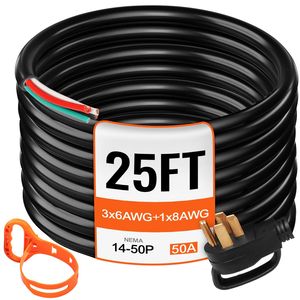 Cavo di Alimentazione per Camper e Generatore 25A NEMA 14-50P, 6/3 + 8/1 AWG per Sistemi Elettrici a Filo Nudo - Product Image 1