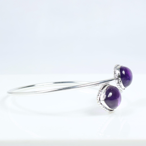 Natural Amethyst Two-Stone Teardrop Bangle <b>Bracelet</b> 925 Sterling <b>Silver</b> Plated Adjustable Open <b>Cuff</b> Jewelry for Wholesale - Product Image 2