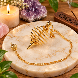 Péndulo redondo de metal dorado en espiral | Comprar en línea péndulo de metal de latón | Péndulo de metal de bola de plata de latón para suministros de bruja - Product Image 1
