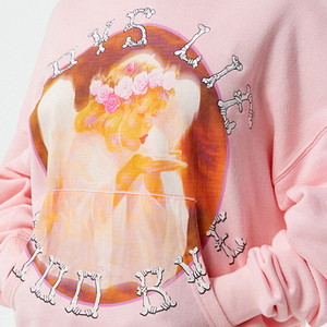 Sweat à capuche oversize rose pour femme en polaire avec motif cœur brodé et logo au dos, manches classiques, tenue décontractée d'automne - Product Image 5