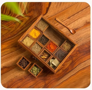 Caja de especias Masala hecha a mano de madera, caja de especias india con 12 compartimentos, decoración de cocina - Product Image 5