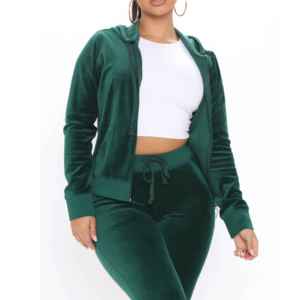 Sophisticated Solid Plain Two Piece Plus Size Minimalist Autumn Leisure Wear Aesthetic Velvet <b>Track</b> <b>Suit</b> - Product Image 6