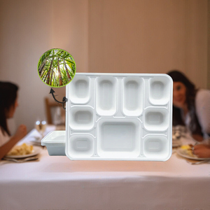 Assiettes carrées jetables 9 compartiments 100% biodégradables, compostables, écologiques, durables, de qualité alimentaire, personnalisables, en promotion 2026 - Product Image 3