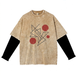 T-shirt surdimensionné à double manche pour homme avec imprimé graphique abstrait et couche intérieure à manches longues - Product Image 3
