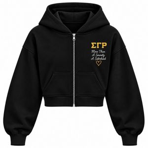 <b>Black</b> <b>Zip</b> Up <b>Hoodie</b> with Greek Letter Embroidery More Than a Sorority Sisterhood Heart Design Custom Fleece Sweatshirt for <b>Women</b> - Product Image 1