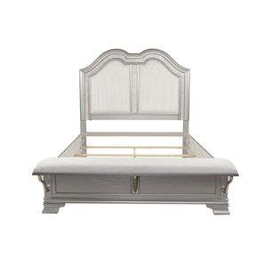 Letto Matrimoniale Contemporaneo ed Elegante con Panca Integrata alla Base, Imbottito, USB, 1 Pezzo, Finitura Grigia - Product Image 5