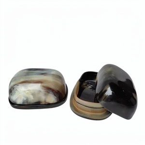 Lot de 2 porte-savons en corne naturelle, design moderne, avec couvercle, de bonne qualité, forme ovale, accessoires pour évier de cuisine et salle de bain - Product Image 1