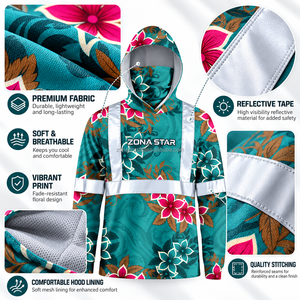 Sudadera con Capucha Zona Star Personalizada con Sublimación Floral de Alta Visibilidad, Ropa de Trabajo y de Calle Reflectante con Cinta Reflectante - Product Image 2