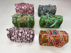 Hand Block Printed Quilted Duffel <b>Bag</b> Large Weekender Travel Gym <b>Overnight</b> Carry with Zipper Closure and Shoulder Handles - Product Image 3