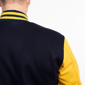 Unisex Top Selling Custom Slim Baseball Varsity Bomber Jacket Durable Wool Canvas Breathable Geometric Patchwork Hooded <b>Stand</b> - Product Image 3