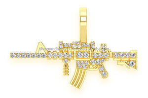 Collier tendance Hip Hop en or rose massif 10K avec breloque personnalisée, serti de pierres naturelles étincelantes, style M16 Gun, bijou unisexe, cadeau - Product Image 2