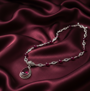 Collar de Granate Rojo para Mujer, 16 Pulgadas, 20 g, Corte de Pera y Redondo de 8 mm, Joyería de Plata Chapada en Oro de Lujo - Product Image 1