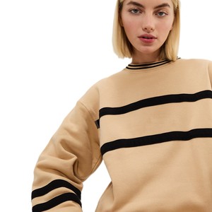 Sudaderas con capucha para mujer, personalizadas con logo, beige a rayas, de forro polar grueso, con hombros caídos y logo. - Product Image 5