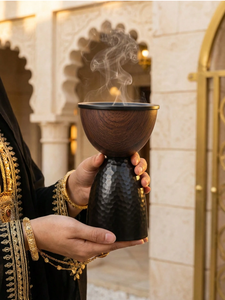 Brûleur à Bakhoor de Luxe en Bois et Métal Martelé, Porte-Encens Arabe pour Oud et Charbon, Décoration d'Intérieur, Cadeau, Décoration Arabe - Product Image 4