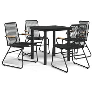 Conjunto de Comedor para Jardín con Asientos Medianos, Colección de Ratán de PVC Negro - Product Image 2