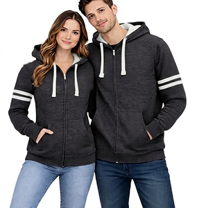 Unisex Black <b>Yellow</b> Hooded Zip-Up Sweatshirt Regular Fit Casual Autumn Wear With Pockets And Stripes - Product Image 4