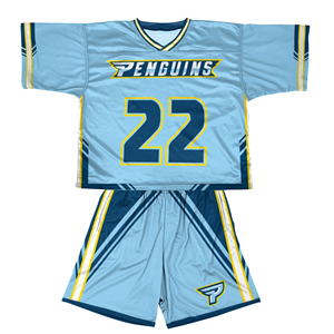 Ensemble de maillots de lacrosse bleu clair Penguins 22, col en V, manches courtes, respirant, uniformes pour adultes, unisexe, impression par sublimation - Product Image 1