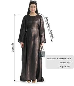 Robe longue Abaya ethnique en soie et nylon pour femmes, style Eid musulman, robes longues arabes de Dubaï, Abaya modeste de couleur unie pour filles - Product Image 2