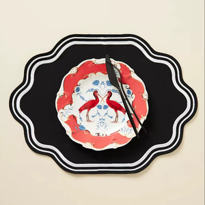 Manteles individuales Bearfit hechos a mano con bordado Madline, 100% algodón, lona orgánica, ecológicos, estilo europeo, con rayas azules - Product Image 1