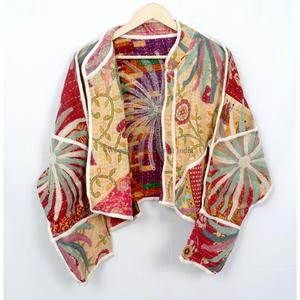 Indian Handmade 100% Cotton Kantha <b>Jacket</b> <b>Mandarin</b> <b>Collar</b> Full Sleeves Breathable Eco-Friendly All Season Fashionable Design - Product Image 4