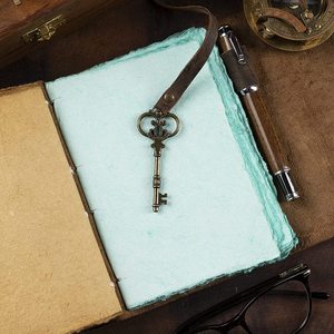 Vintage Brown Leather <b>Diary</b> Handmade Gift Multicolour Deckle Edge Soft Cover Sewing Binding Wood Pen Loop Key Strap Closure - Product Image 4