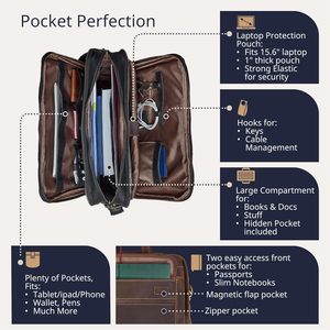 Full Grain <b>Leather</b> <b>Briefcase</b> for Men Top Choice Gifts Handcrafted Laptop Bag with Multiple Compartments Black Messenger bag - Product Image 6
