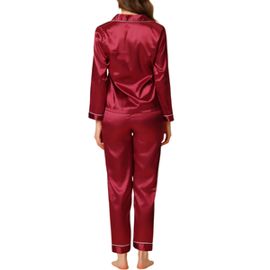 Conjunto de Pijama de Satén con Botones y Mangas Largas para Mujer, Ropa de Dormir Informal para Otoño/Primavera/Invierno/Verano, Secado Rápido, Transpirable, Venta al por Mayor - Product Image 2