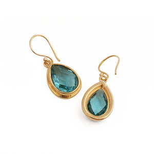 Boucles d'oreilles pendantes en topaze bleue suisse, plaquées or 18 carats, faites à la main, résistantes au ternissement, délicates, bijoux personnalisés, cadeau R - Product Image 4