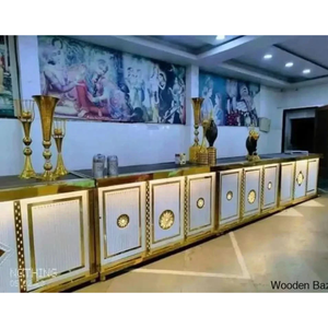 Mostrador de exhibición para buffet de catering en acero inoxidable blanco y dorado - Product Image 1