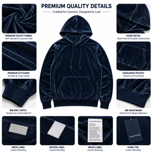 Custom Solid Printed <b>Velvet</b> <b>Hoodie</b> Unisex Casual Sweatshirt with Front Logo Pocket Design Regular Fit Autumn Wear - Product Image 6
