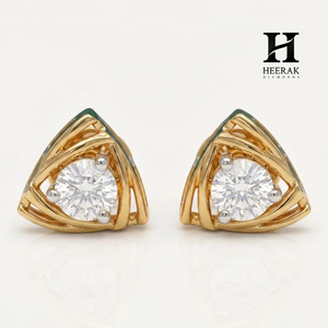 Pendientes de Diamantes Cultivados en Laboratorio con Certificación IGI, Oro Sólido de 14K y 18K, 1ct 2ct, Corte Brillante Redondo, DEF VVS CVD HPHT, Pendientes Triangulares - Product Image 1
