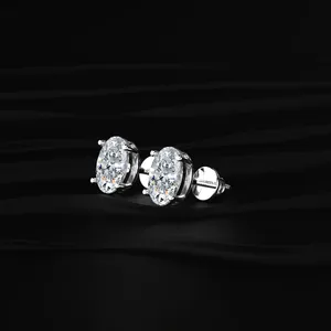 Boucles d'oreilles solitaires ovales en diamant, confortables, petites boucles d'oreilles en diamant avec clarté VVS-VS, certifiées IGI - Product Image 2