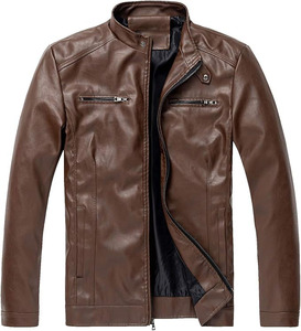 Blouson à capuche en cuir marron pour homme, style classique, multi-poches, élégant, streetwear, vêtement d'extérieur, choix de marque personnalisée, collection 2026 - Product Image 1