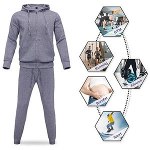 Sudadera con capucha gris para hombre con cremallera y pantalones jogger a juego, conjunto deportivo informal de color liso en felpa francesa, corte regular, para otoño. - Product Image 3