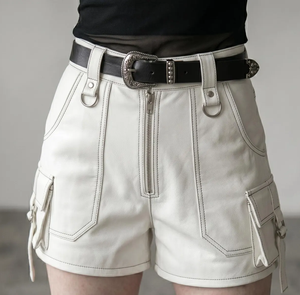 High Waisted <b>Cargo</b> Shorts With Zipper Fly And Pockets Moto Biker Style Women's Canvas Shorts - Product Image 2