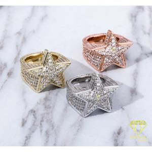 Anillo de lujo de plata de ley 925 con diseño de estrella de moissanita y diamante, con forma geométrica, para minoristas de joyería de moda. - Product Image 2