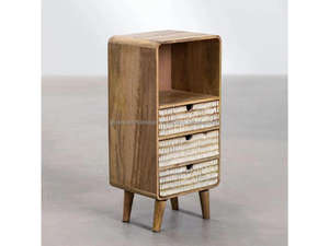 Mesa de Noche de Madera Maciza con 3 Cajones, Mesita de Noche de Madera Natural, Mueble de Almacenamiento para Dormitorio, Novedad 2026 - Product Image 4