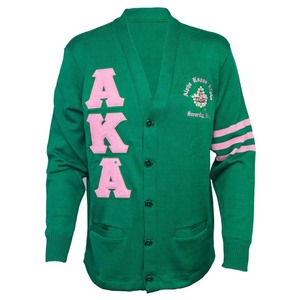 Green Cardigan Women's V-Neck Full Sleeve Embroidered Letter AK Logo Casual Knitted Sweater - Product Image 1