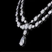 Collar de Diamantes Cultivados en Laboratorio de Doble Capa, Corte Pera, Cadena de Eslabones, Oro de 10/14/18 Quilates, Moderno, para Boda, Compromiso, Aniversario, Fiesta