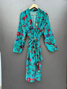 Bata Kimono de Algodón 100% Suave y Transpirable con Estampado de Bloques de Dibujos Animados Naaz para Mujer, Camisón de Verano Hecho a Mano con Cuello en V y Elástico, ODM - Product Image 4
