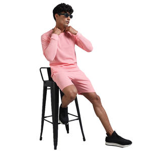 Ensemble de survêtement court décontracté pour homme, personnalisé, respirant, en molleton 100 % coton, imprimé par transfert thermique, col rond, pour la gym - Product Image 3