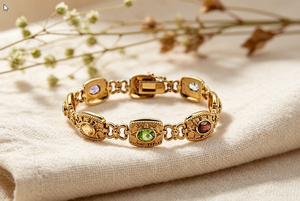 สร้อยข้อมือเงินชุบทองหลายหินที่ทันสมัย - Product Image 2