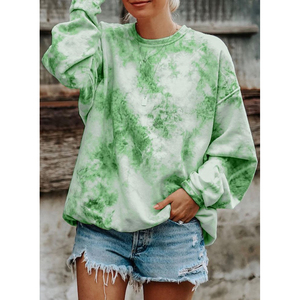 เสื้อสเวตเชิ้ตย้อมสีแบบแอซิดวอชสำหรับผู้ชาย สไตล์ไฮสตรีท ผ้าฝ้าย 100% ทรงหลวมไหล่ตก คอกลม ไม่มีลาย ย้อมสีแบบไทได ทรงโอเวอร์ไซส์ สวมใส่สบาย - Product Image 2